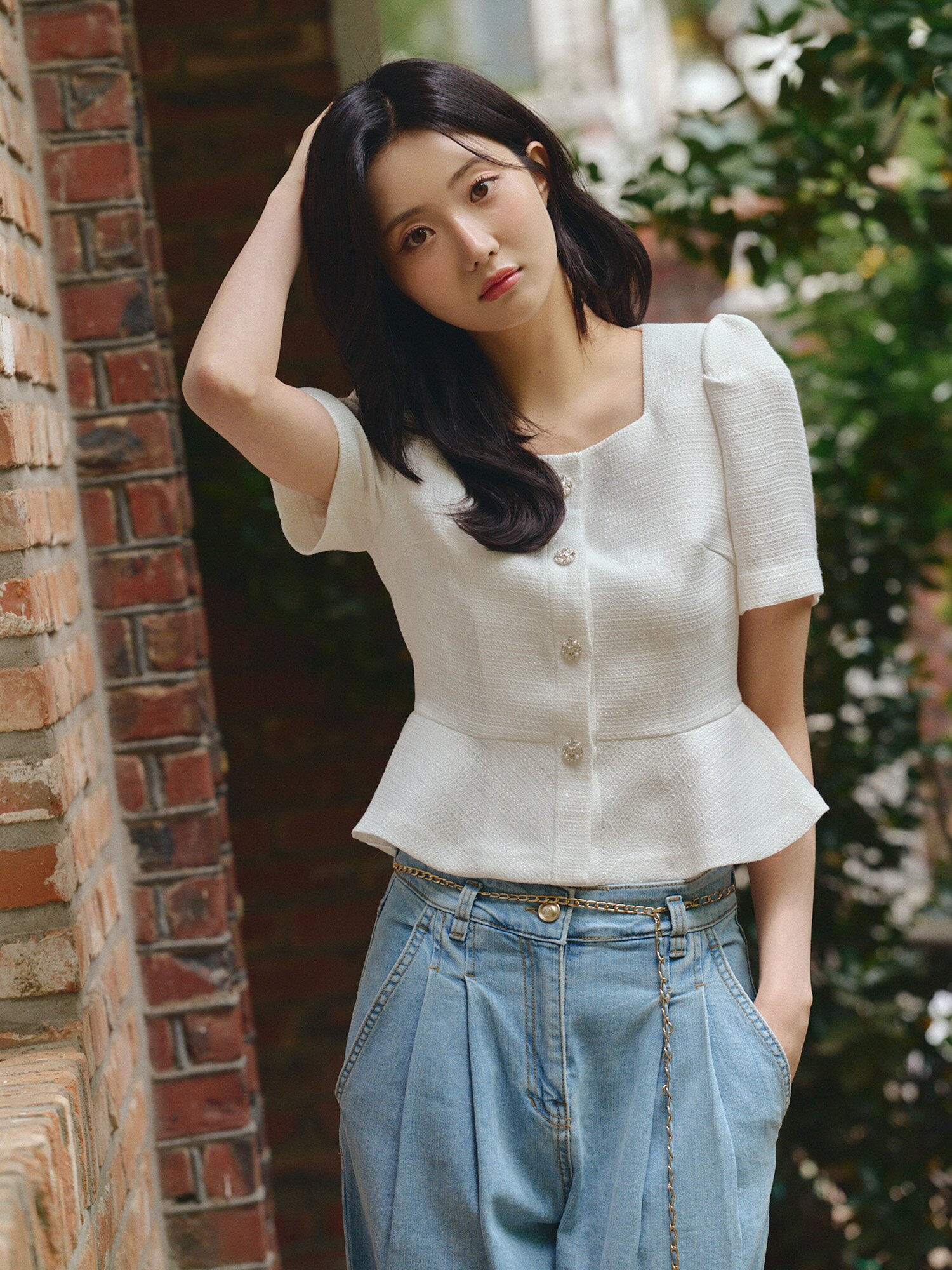 퍼프 스퀘어넥 페플럼 재킷 (WHITE)