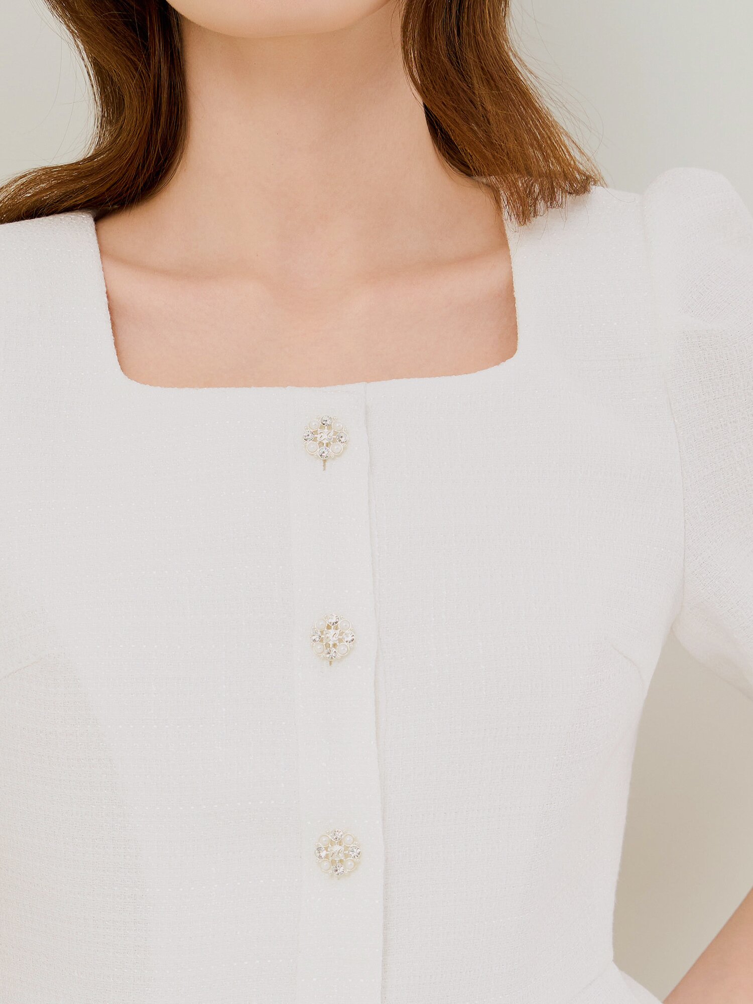 퍼프 스퀘어넥 페플럼 재킷 (WHITE)