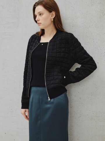 폴리쉬 텍스처드 퀼팅 집업 카디건 