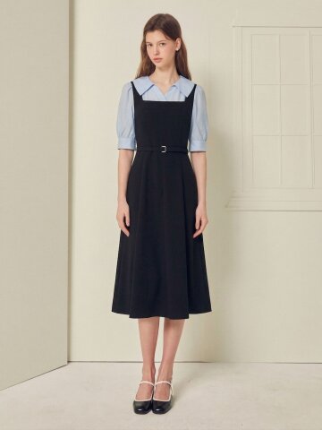 배색 뷔스티에 플레어 원피스 