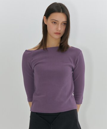One-Shoulder Eyelet Sleeve T-Shirt (Deep Purple)