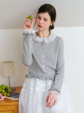 4/16일 예약배송_Cest_Lace flower button cardigan