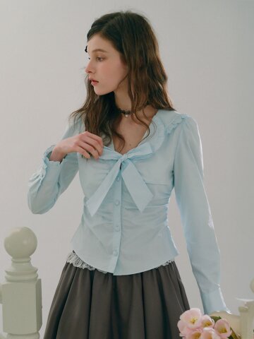 Cest_Slim ribbon cropped blouse