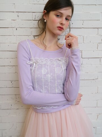 Cest_Pastel lace long sleeve top