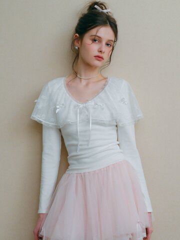 Cest_Bow lace slim long sleeve top