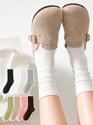 브리엔 여성 골지양말 무지 임산부 무압박 긴목 흰 양말 R297