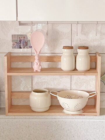 내추럴 원목 주방 식탁 정리 선반 2단 컵선반