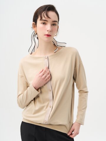 [페리 메라] 긴팔 블라우스 가디건형 티셔츠 (진베이지)