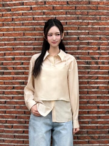 르제로 시어 뷔스티에 레이어드 셔츠 / 베이지
