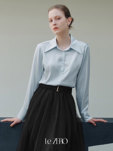 르제로 새틴 블라우스 / 스카이블루
