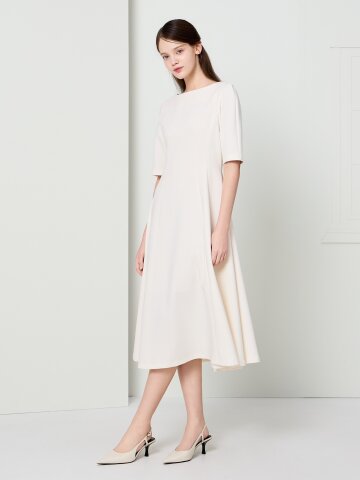 퍼프 라운드넥 플레어 원피스 