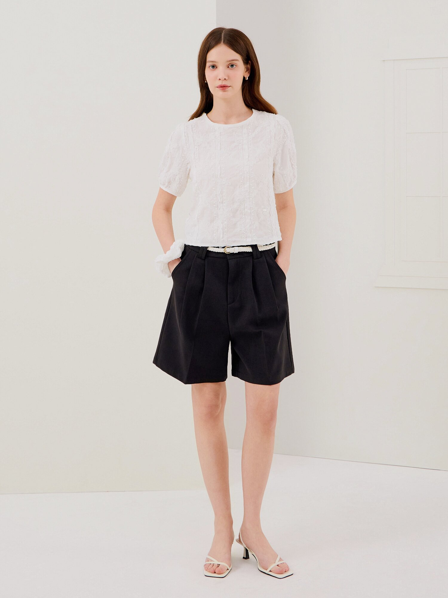 벨티드 코튼 버뮤다 팬츠 (BLACK)