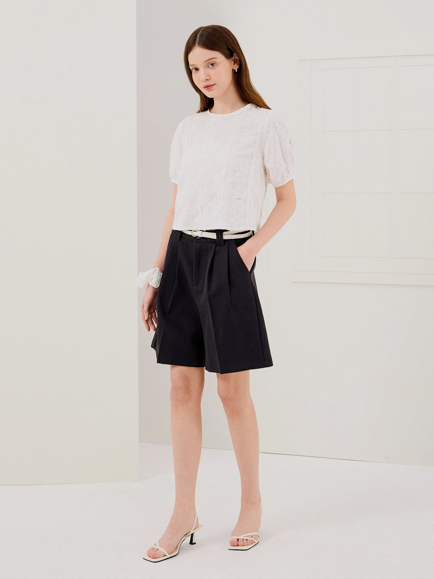 벨티드 코튼 버뮤다 팬츠 (BLACK)