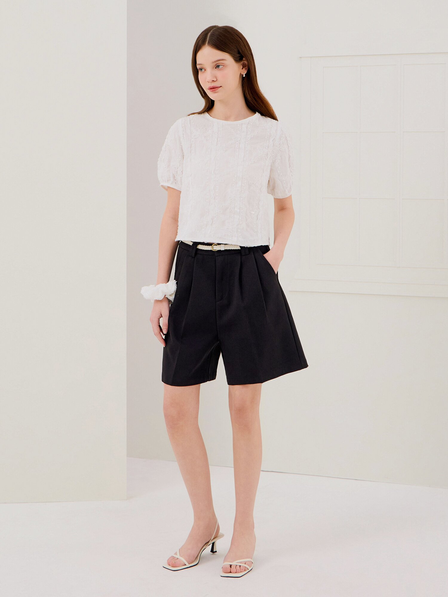 벨티드 코튼 버뮤다 팬츠 (BLACK)