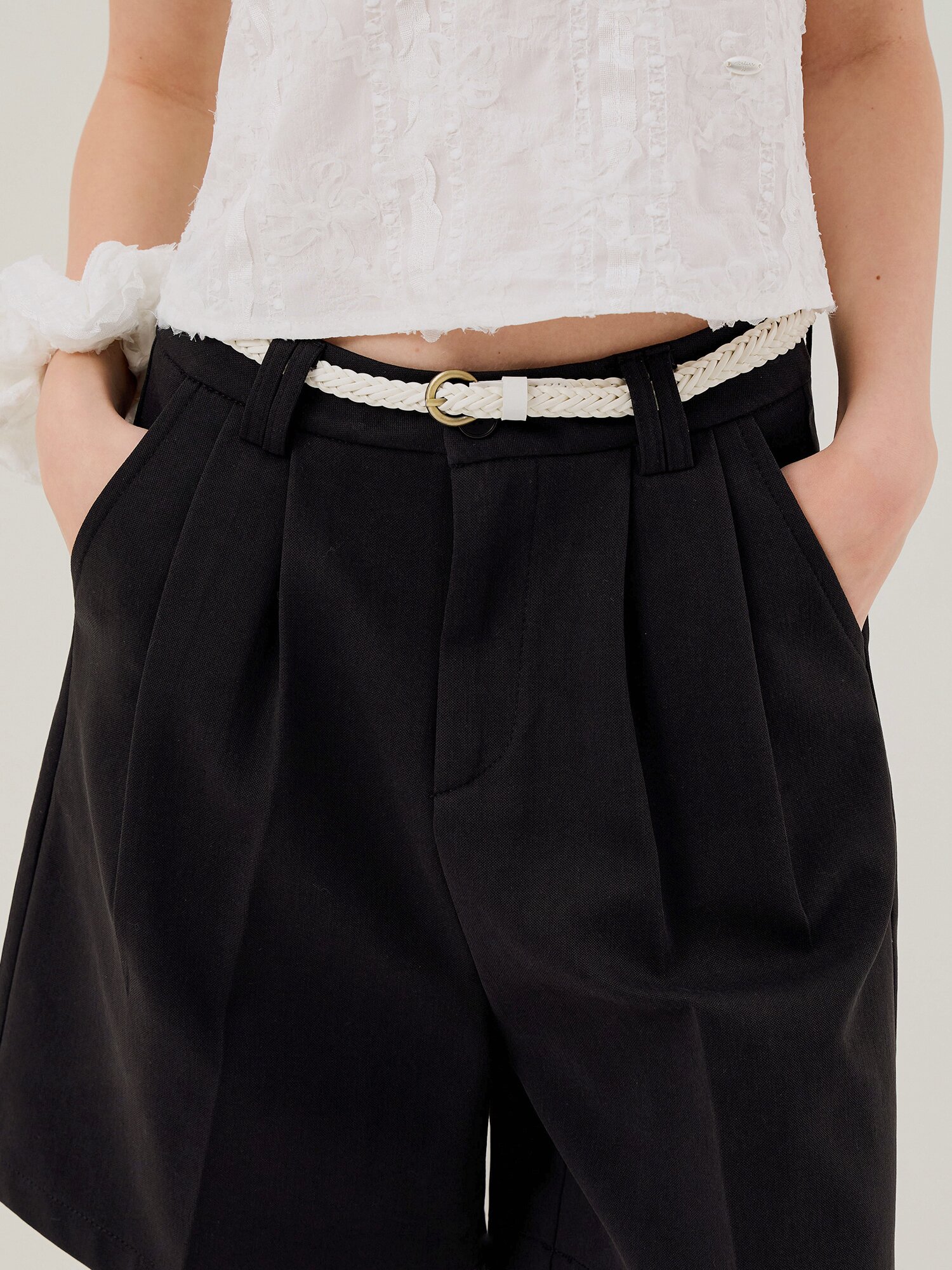 벨티드 코튼 버뮤다 팬츠 (BLACK)