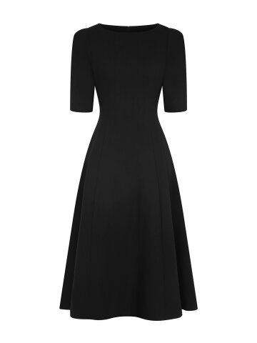 퍼프 라운드넥 플레어 원피스 