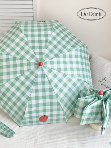 데데리트 귀여운 애플 그린 체크 3단 접이식 자동 우산 양산 자외선차단 암막 우양산 양우산 생일 친구 장마 커플 선물