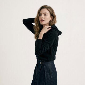 마리본 여성 울 블렌디드 후드니트[BLACK]