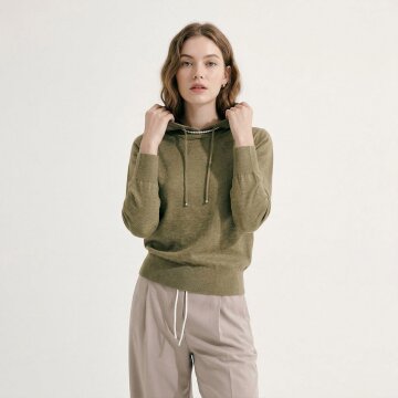 마리본 여성 울 블렌디드 후드니트[OLIVE]