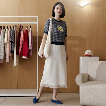 엔니튜드 프린지 니트 스커트[Ivory]