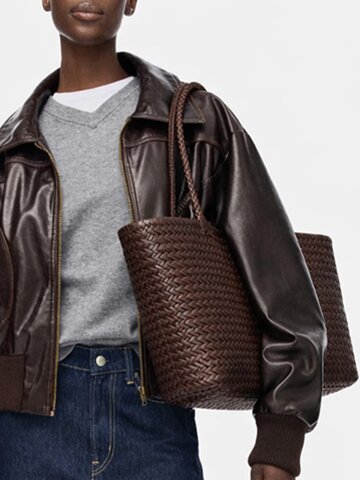 콰드로 맥시 소가죽 위빙 숄더백_PCBG260204