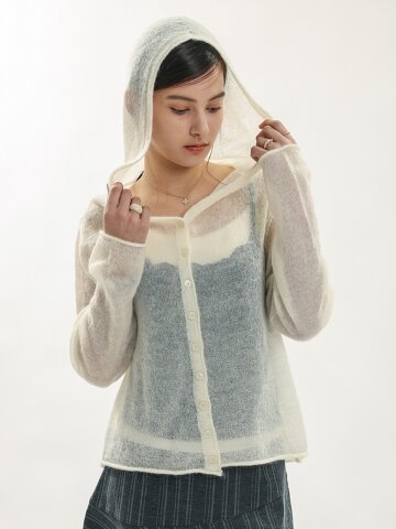WD_Ivory hooded knit cardigan