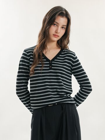 WD_Classic stripe henley top_BLACK