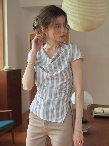 SR_Stripe swing collar top