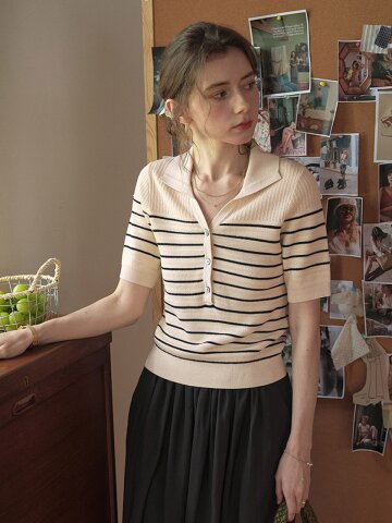 5/6예약배송_SR_Striped collar neck top
