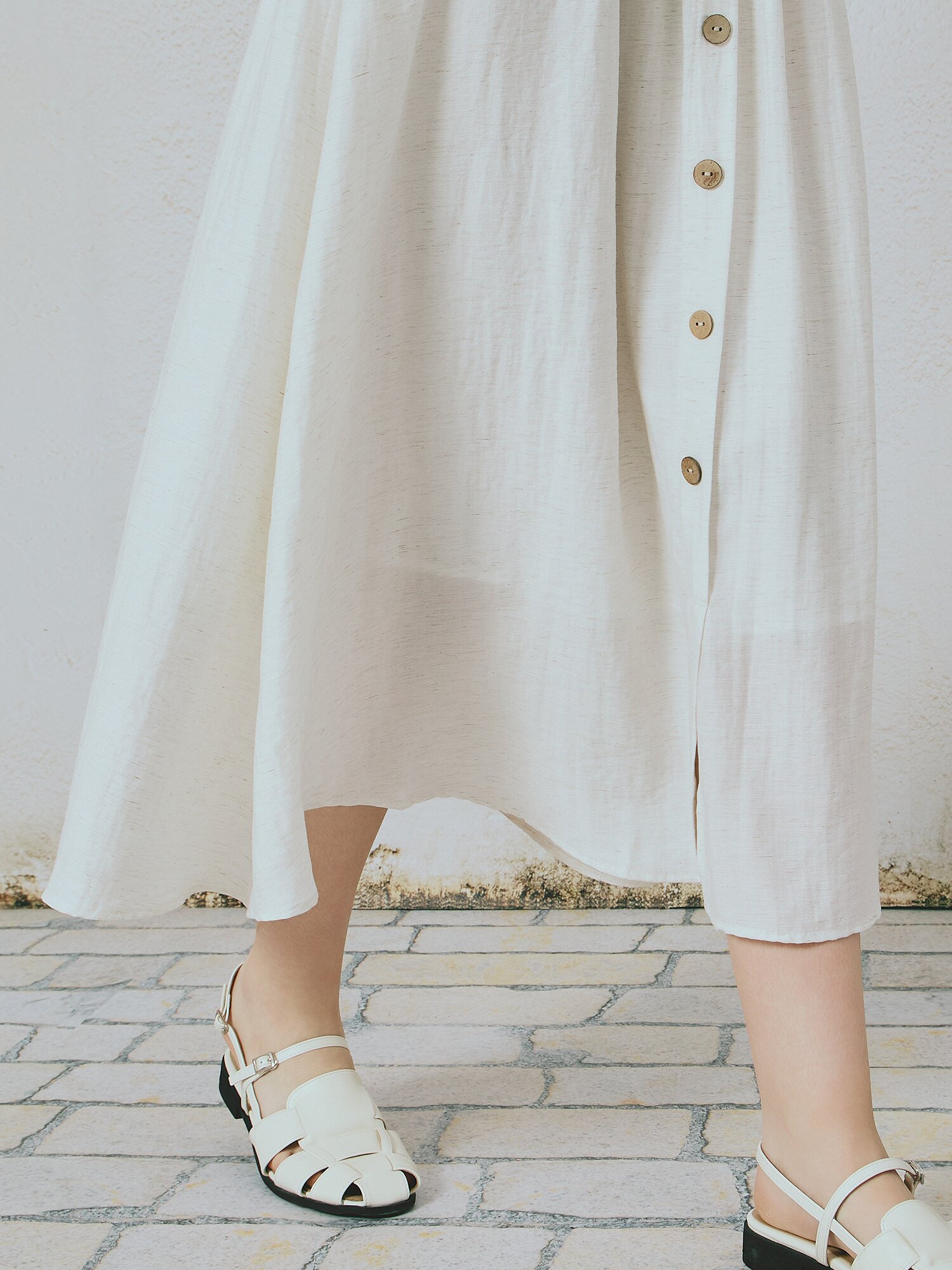 내추럴 벨티드 플레어 스커트 (IVORY)