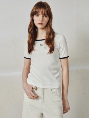 스퀘어넥 링거 티셔츠 