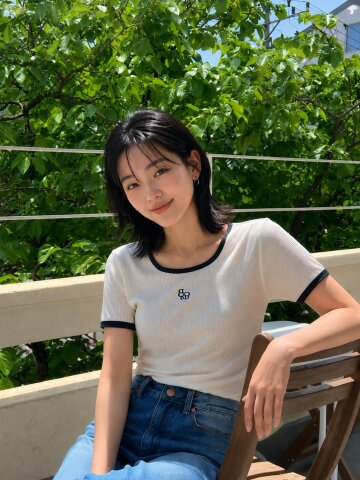 스퀘어넥 링거 티셔츠 (IVORY)