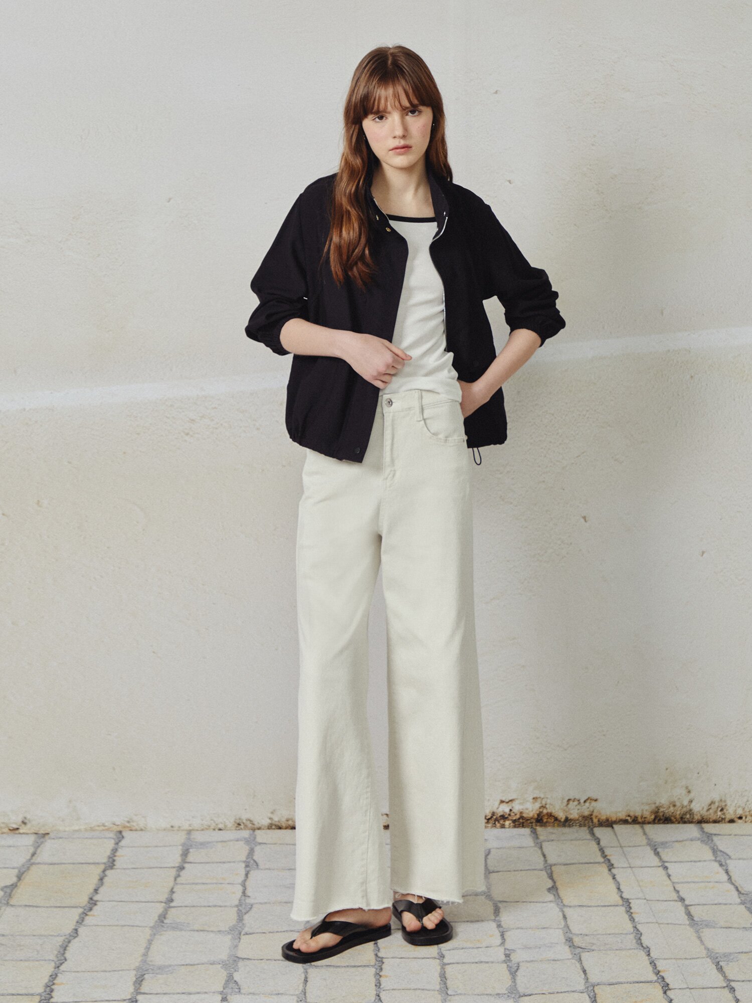 스퀘어넥 링거 티셔츠 (IVORY)