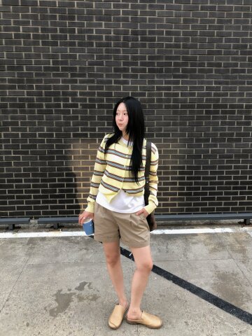 멀티 스트라이프 라운드넥 카디건 