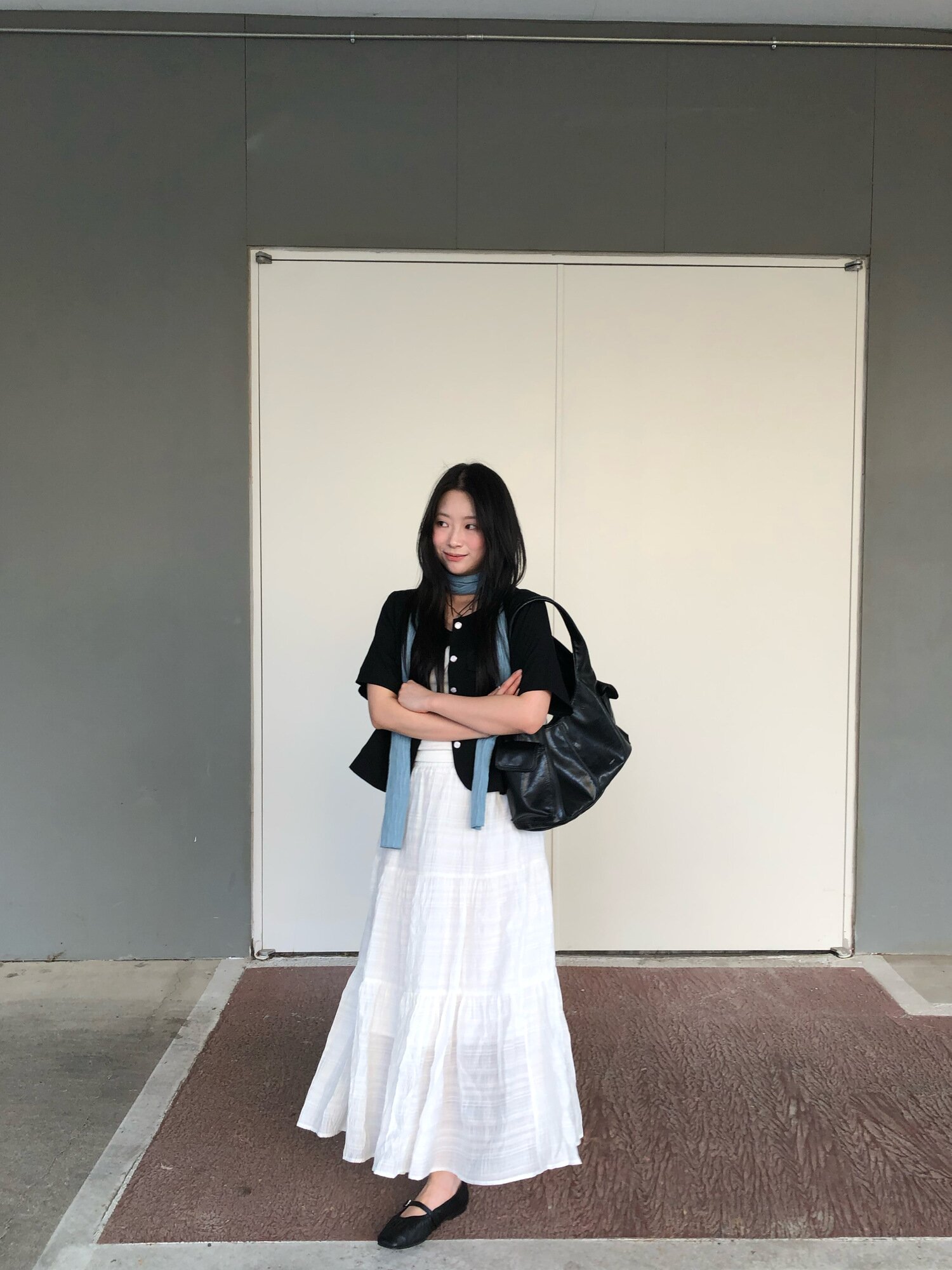 셔링 밴딩 플레어 스커트 (WHITE)