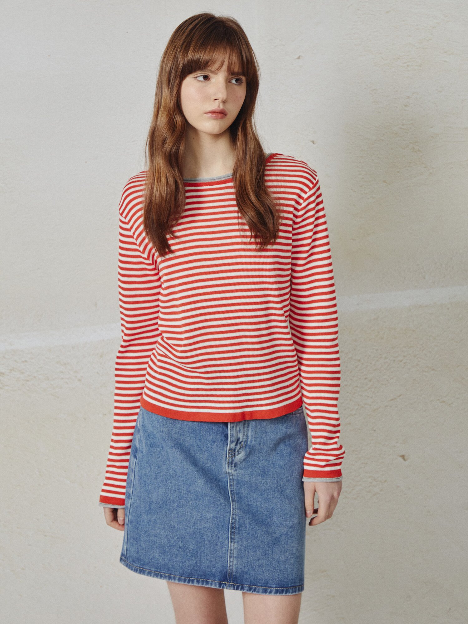 스트라이프 백 스트랩 니트 (RED)