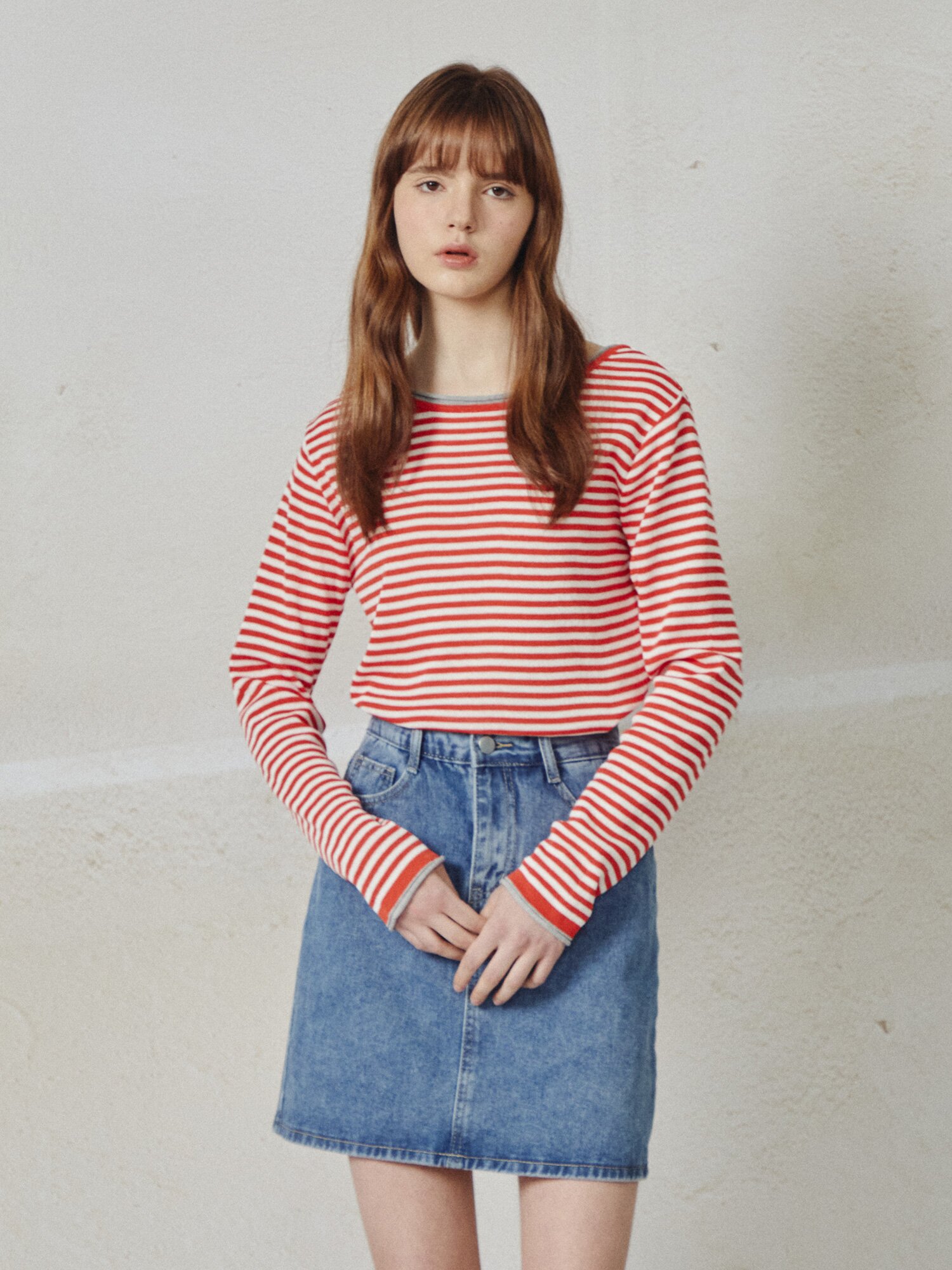 스트라이프 백 스트랩 니트 (RED)