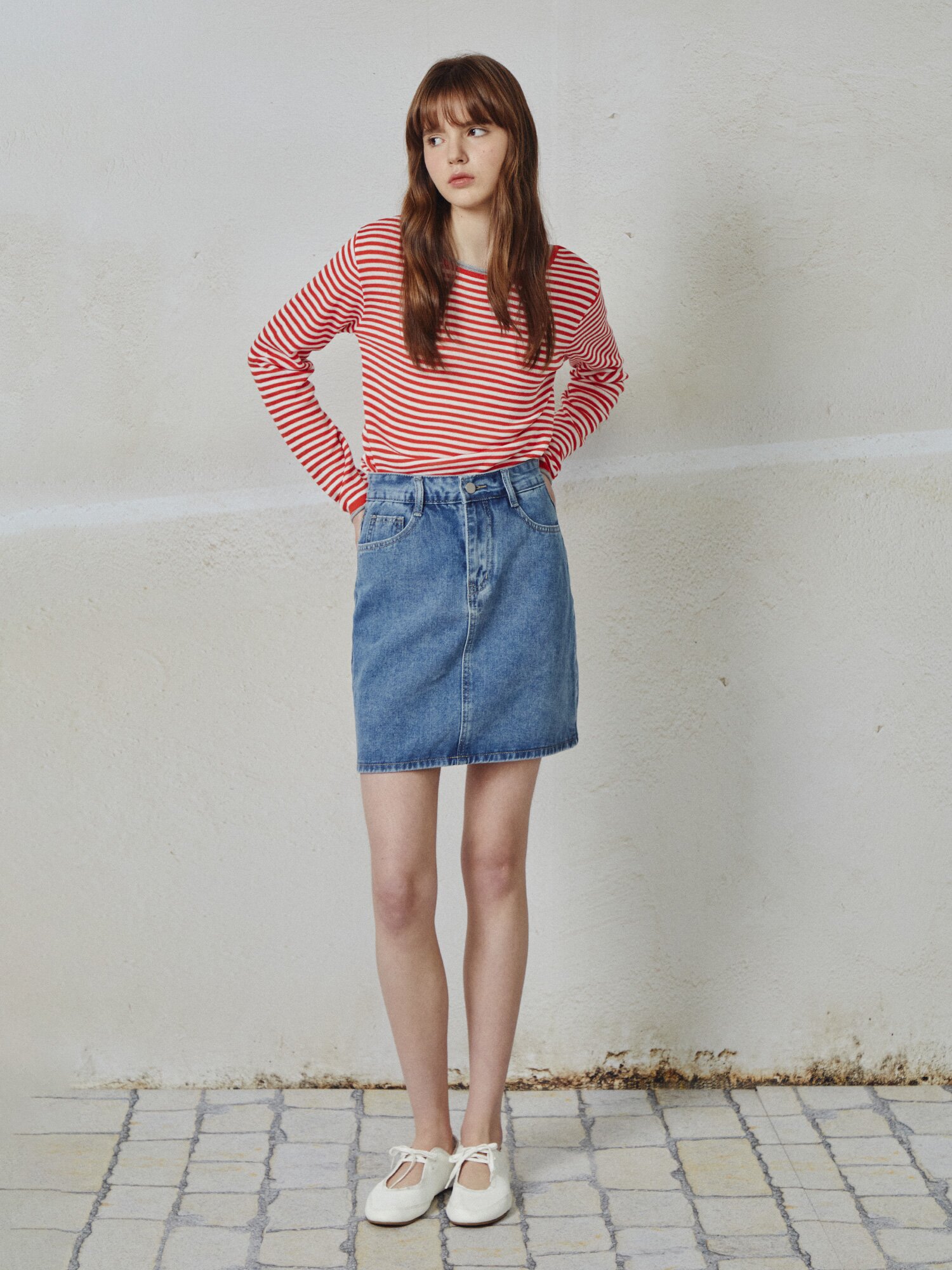 스트라이프 백 스트랩 니트 (RED)