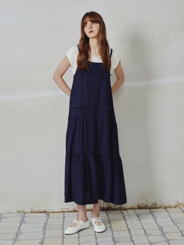 포켓 셔링 슬리브리스 원피스 