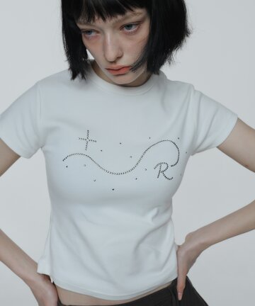 Signature R Wave Crop Cotton T-Shirt (White)