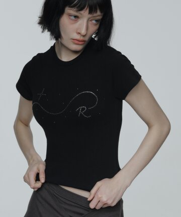 Signature R Wave Crop Cotton T-Shirt (Black)