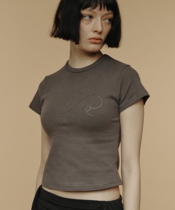 Signature R Wave Crop Cotton T-Shirt (Charcoal)