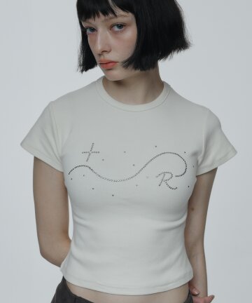 Signature R Wave Crop Cotton T-Shirt (Cream)