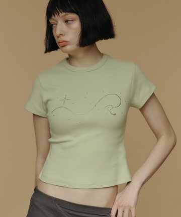 Signature R Wave Crop Cotton T-Shirt (Light Green)