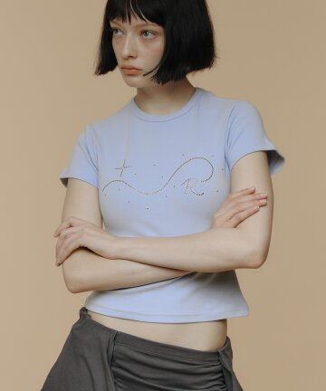 Signature R Wave Crop Cotton T-Shirt (Blue Lavender)