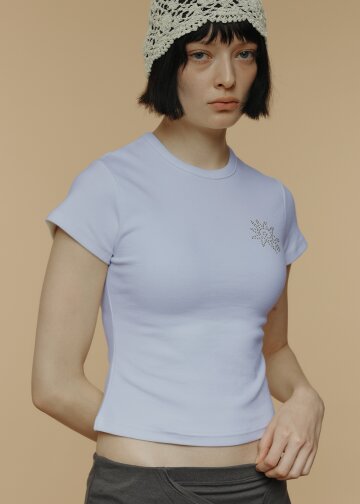 Sunrise Slim-Fit Cropped Cotton T-Shirt (Blue Lavender)