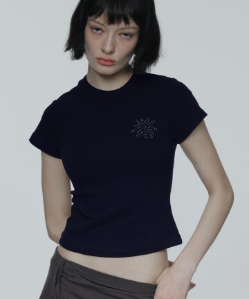 Sunrise Slim-Fit Cropped Cotton T-Shirt (Navy)