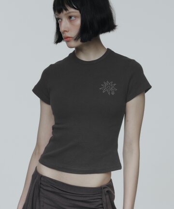 Sunrise Slim-Fit Cropped Cotton T-Shirt (Charcoal)