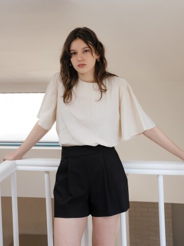 크리즈 플레어 슬리브 블라우스
