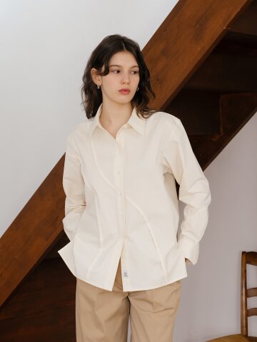 아이보리 로 엣지 컷 셔츠
